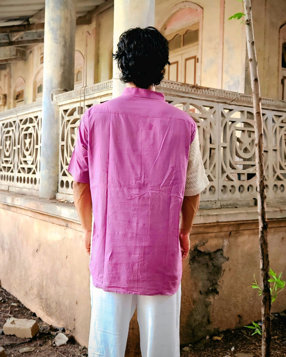 Lilac Handwoven Cotton Shirt with Knitted Panel | Premium Handcrafted Unisex Shirt | Ramana Threads of Purity