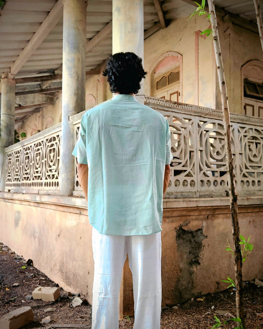 Sky Blue Warli Hand-Embroidered Shirt – Artisan Cotton Unisex Shirt | Ramana – Threads of Purity