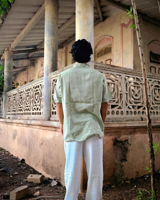Sage Green Abstract Hand-Cord Embellished Shirt – Premium Cotton Men & Unisex Shirt | Ramana – Threads of Purity