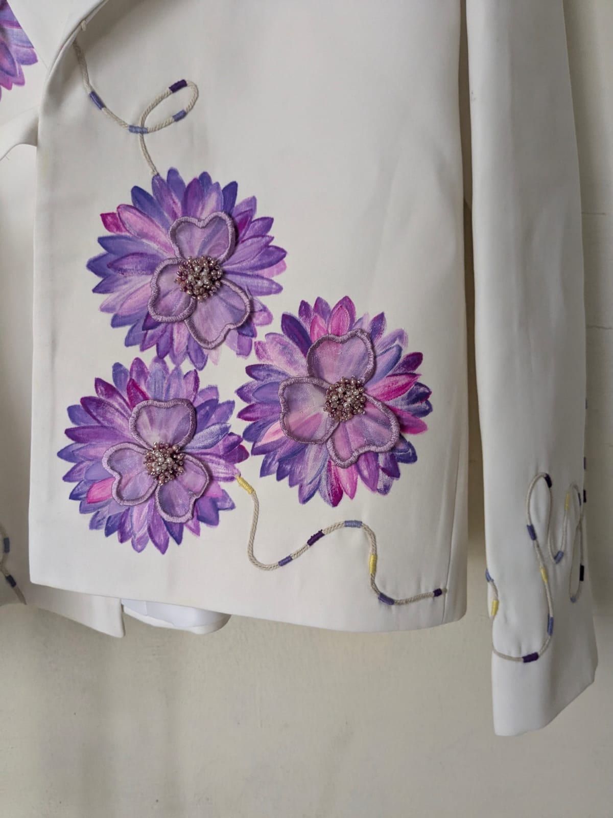 Lilac Floral Hand-Painted Armani Fabric Jacket | Premium Women's Wrap Jacket | Ramana Threads of Purity
