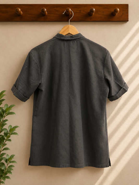 Midnight Thread Embroidered Linen Shirt | Premium Handcrafted Men's Linen Shirt | Ramana