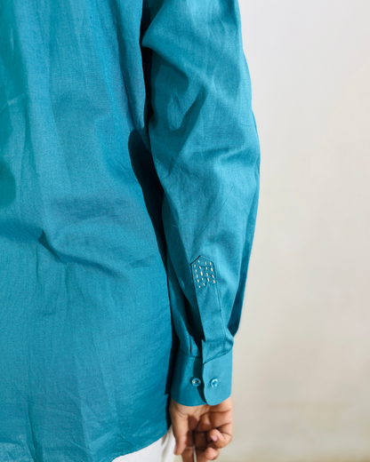 Ramana Aqua Roma Embroidered Cotton Shirt – Elegant Women’s Wear