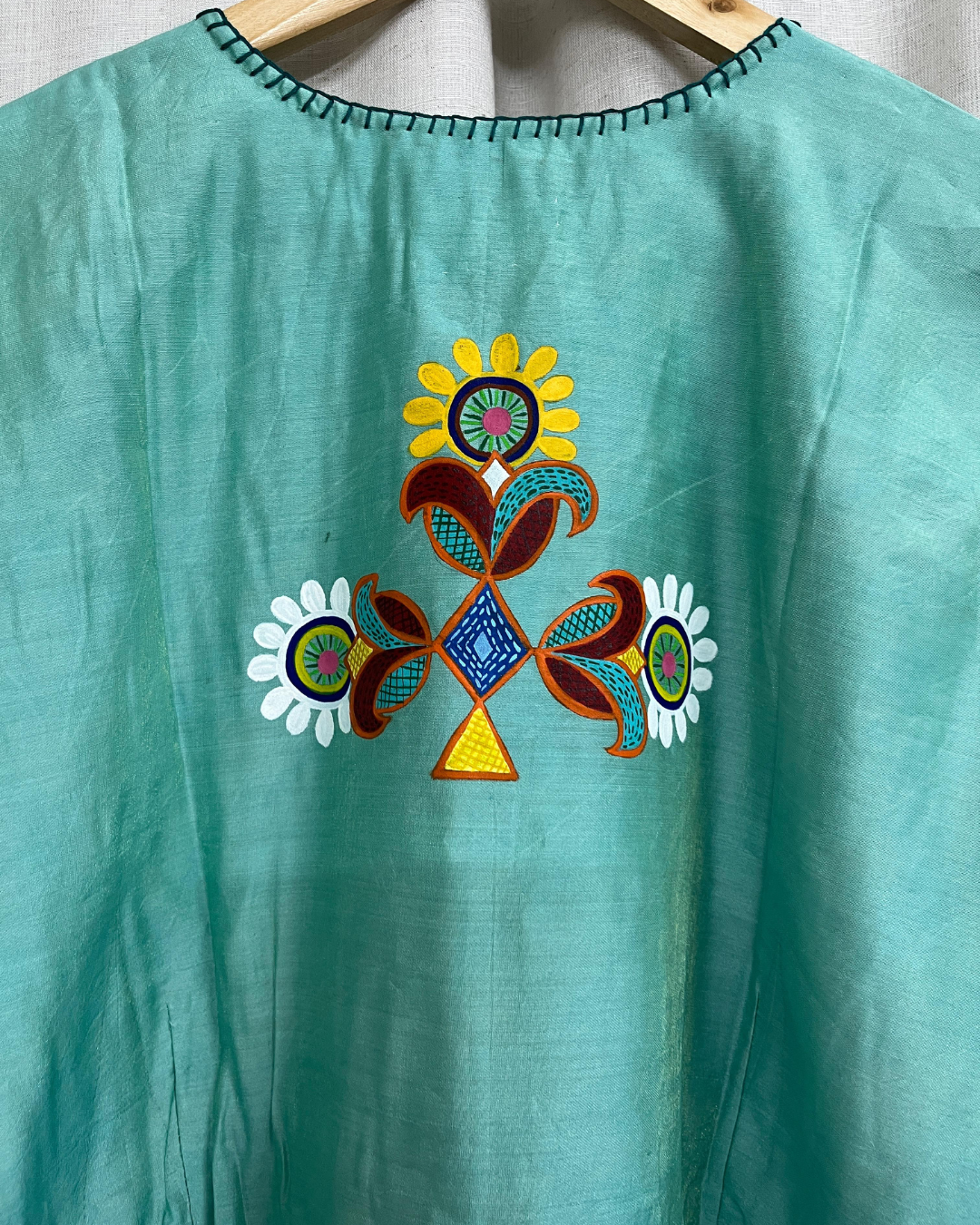 Ramana Hand-Painted Peacock & Elephant Peplum Top