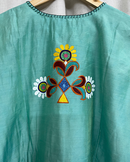 Ramana Hand-Painted Peacock & Elephant Peplum Top