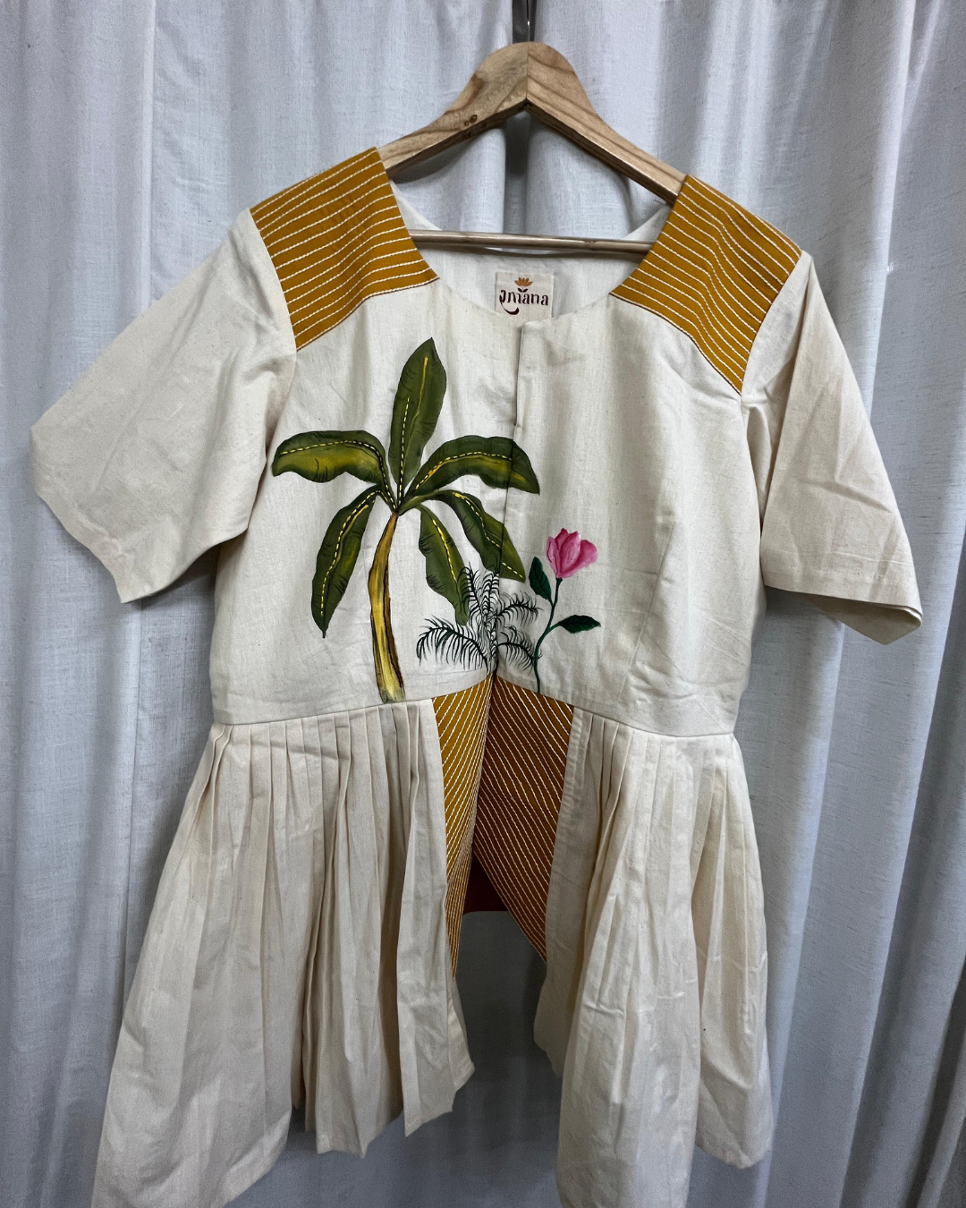 Ramana Hand-Painted Tropical Garden Peplum Top