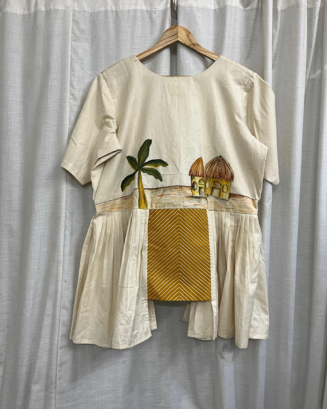 Ramana Hand-Painted Tropical Garden Peplum Top