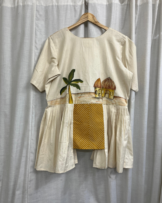 Ramana Hand-Painted Tropical Garden Peplum Top