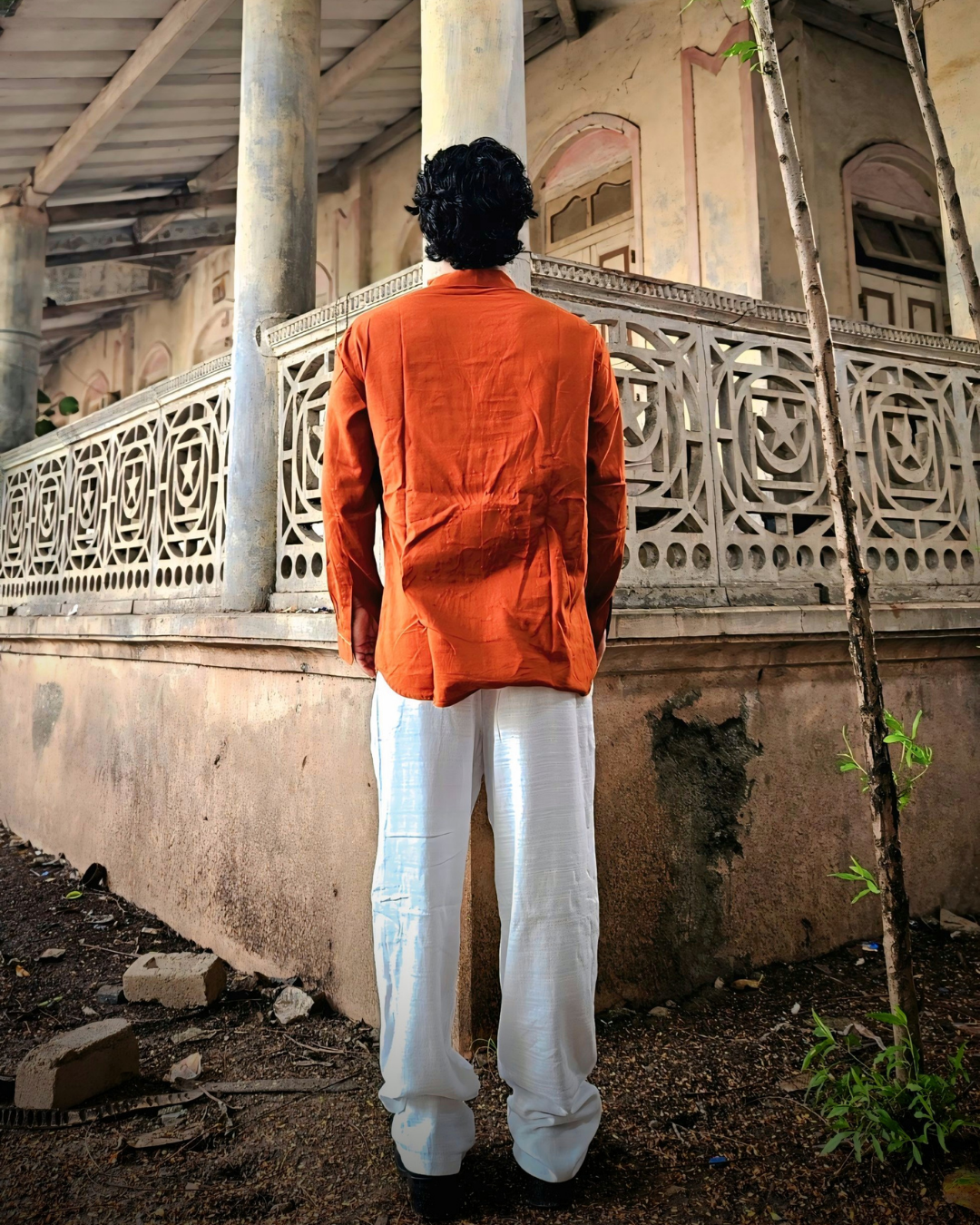 Sun & Moon Hand-Embroidered Rust Kurta – Artisan Cotton Kurta for Men | Ramana – Threads of Purity