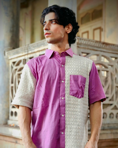 Lilac Handwoven Cotton Shirt with Knitted Panel | Premium Handcrafted Unisex Shirt | Ramana Threads of Purity