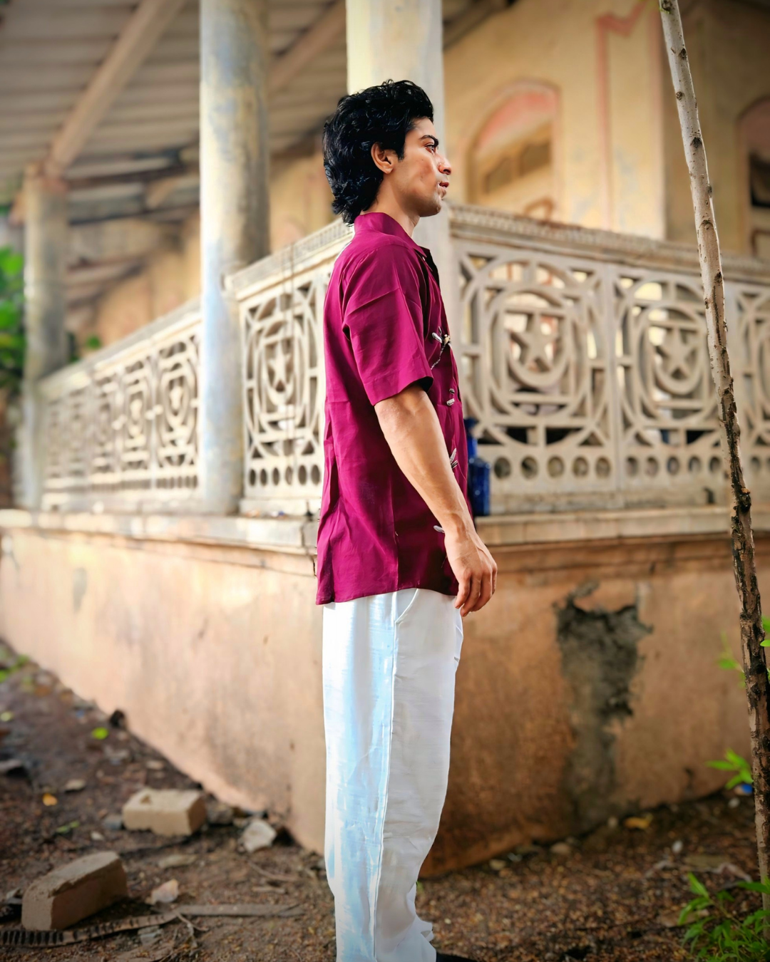 Burgundy Dragonfly Hand-Embroidered Shirt – Premium Cotton Unisex Shirt | Ramana – Threads of Purity