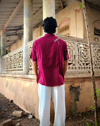 Burgundy Dragonfly Hand-Embroidered Shirt – Premium Cotton Unisex Shirt | Ramana – Threads of Purity