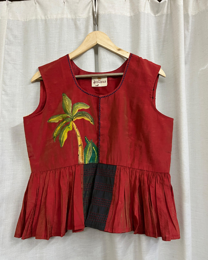 Ramana Hand-Painted Cotton Top for Women | Artistic Nature-Inspired Designer Top