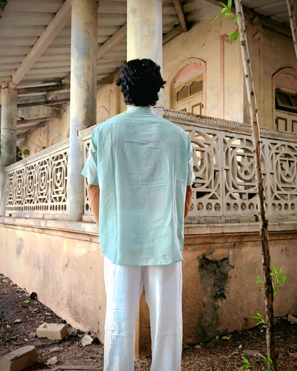 Sky Blue Warli Hand-Embroidered Shirt – Artisan Cotton Unisex Shirt | Ramana – Threads of Purity