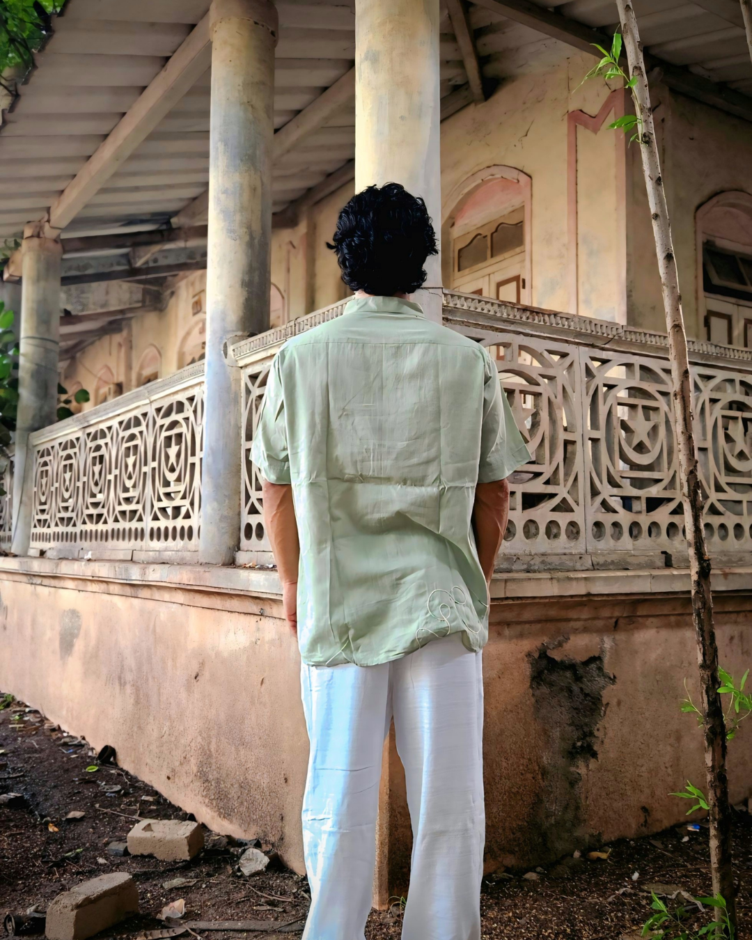 Sage Green Abstract Hand-Cord Embellished Shirt – Premium Cotton Men & Unisex Shirt | Ramana – Threads of Purity