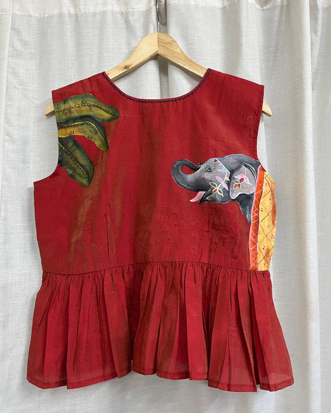 Ramana Hand-Painted Cotton Top for Women | Artistic Nature-Inspired Designer Top