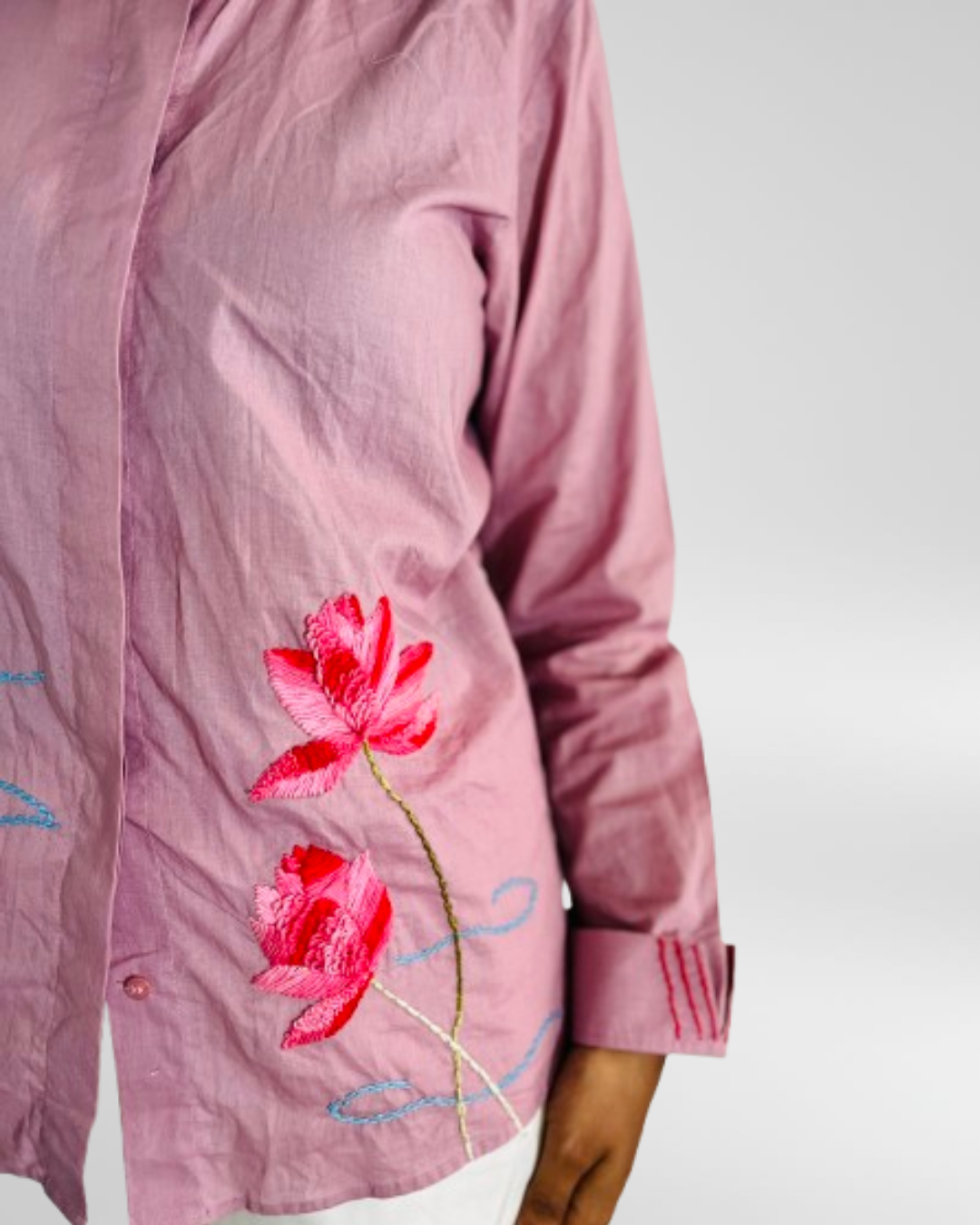 Ramana Lavender Bloom Embroidered Cotton Shirt for Women | Floral Designer Wear India