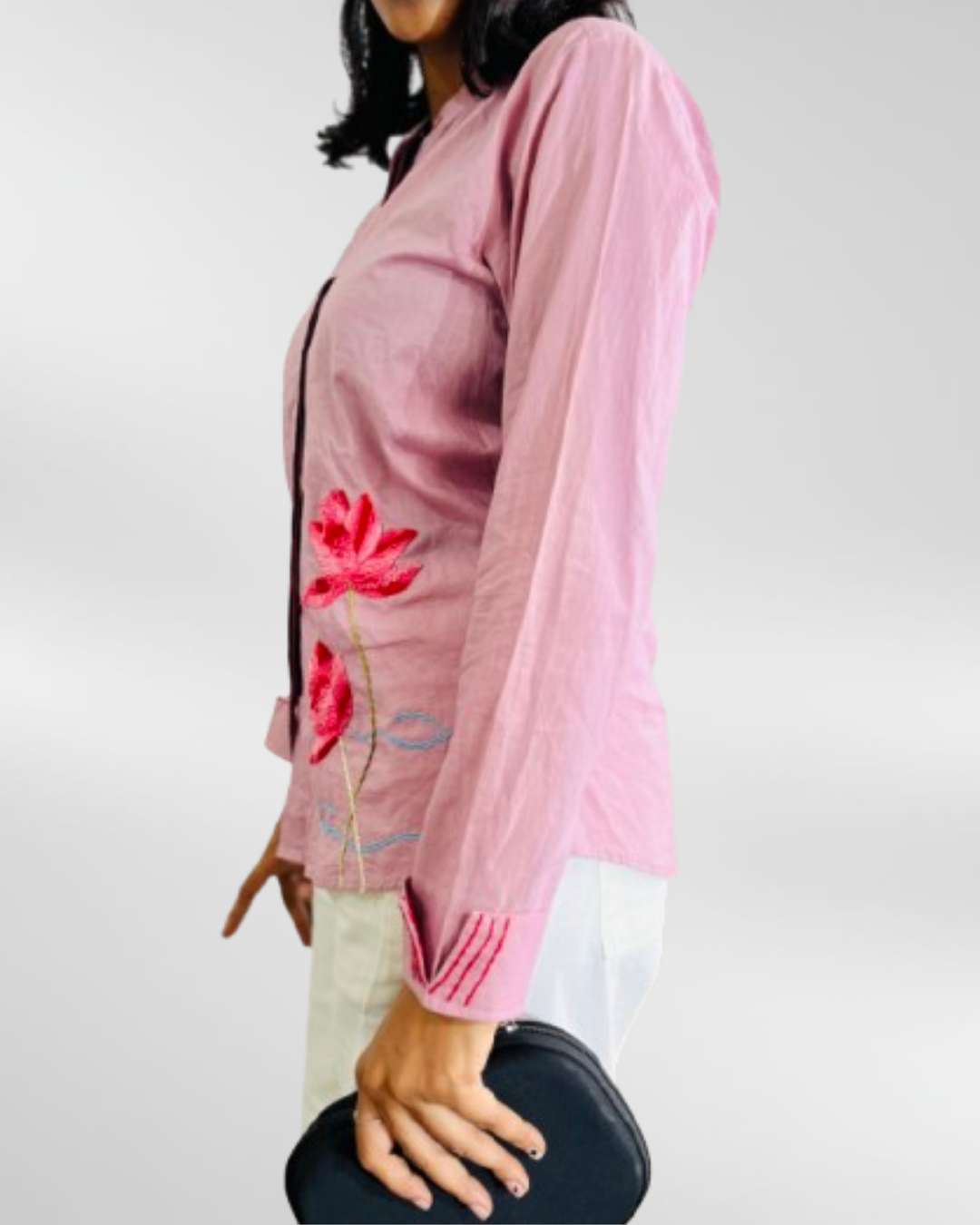 Ramana Lavender Bloom Embroidered Cotton Shirt for Women | Floral Designer Wear India
