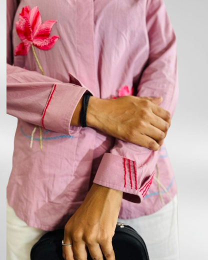 Ramana Lavender Bloom Embroidered Cotton Shirt for Women | Floral Designer Wear India