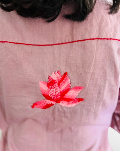 Ramana Lavender Bloom Embroidered Cotton Shirt for Women | Floral Designer Wear India