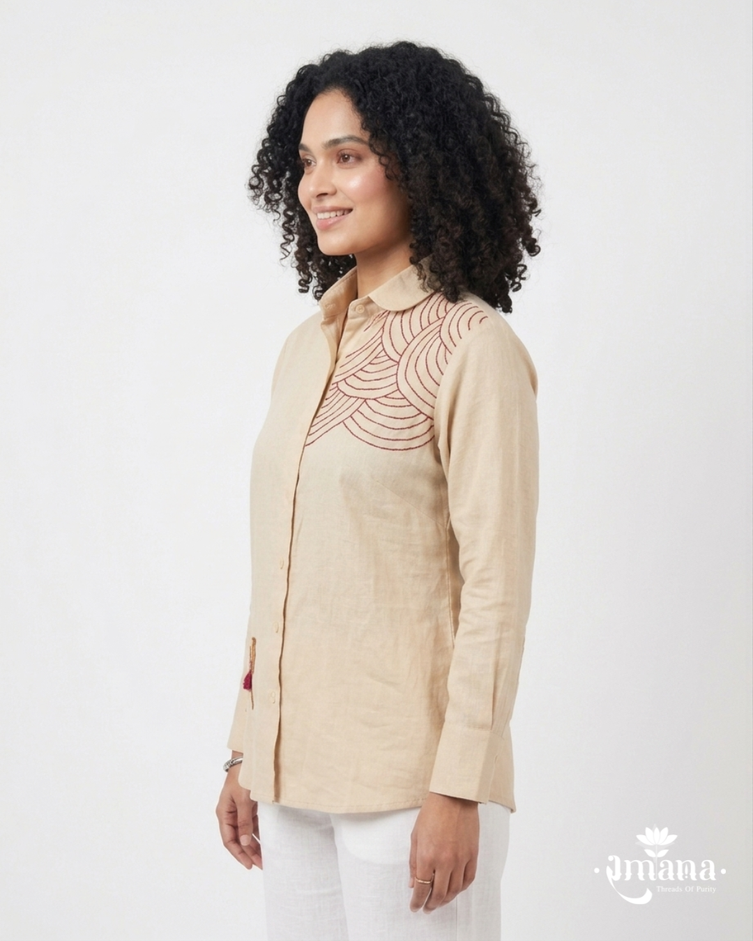 Ramana Camel Caravan Embroidered Cotton Shirt for Women | Premium Designer Wear India
