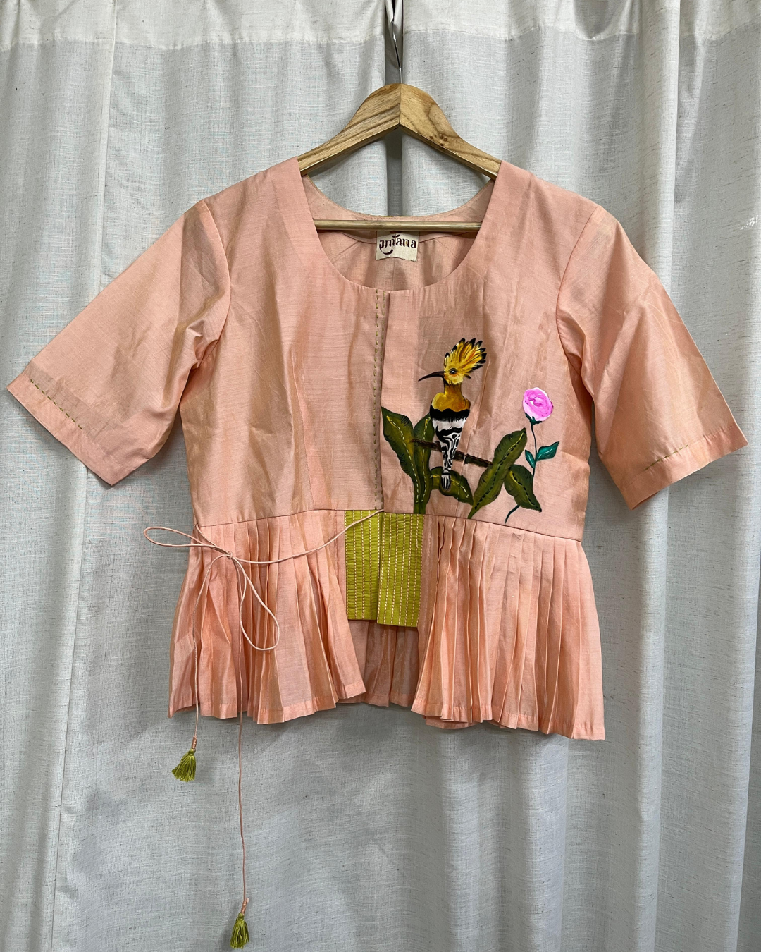 Ramana Hand-Painted Tropical Bird Peplum Top