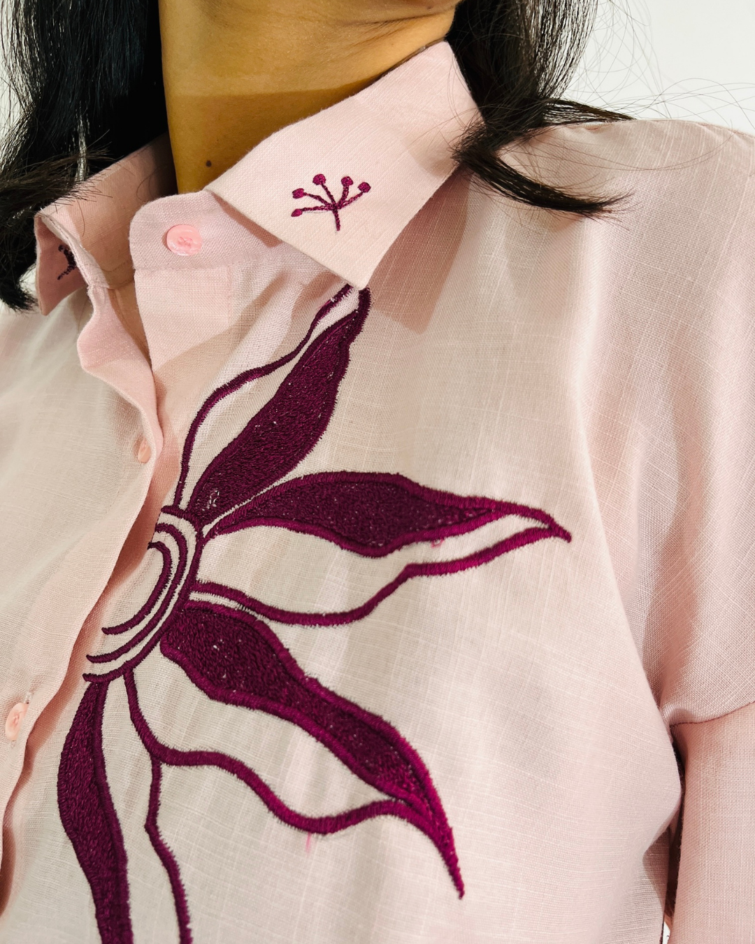 Ramana Floral Pink Embroidered Cotton Shirt for Women | Premium Cotton Shirt