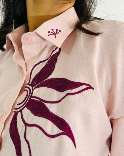 Ramana Floral Pink Embroidered Cotton Shirt for Women | Premium Cotton Shirt