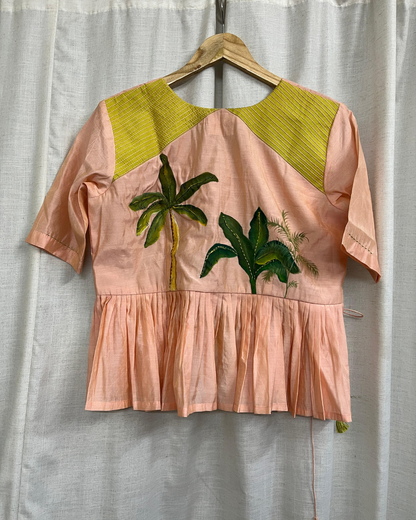 Ramana Hand-Painted Tropical Bird Peplum Top