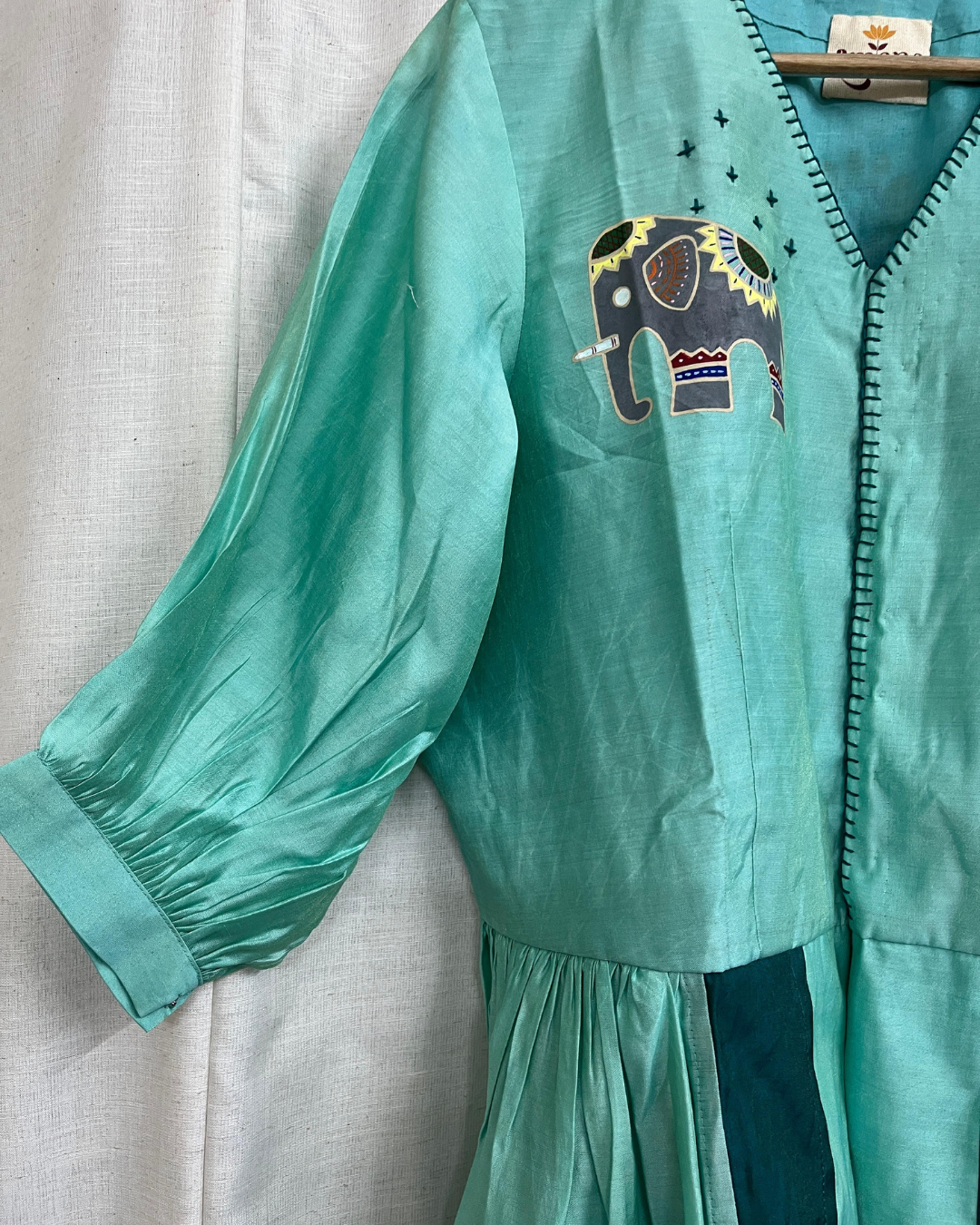 Ramana Hand-Painted Peacock & Elephant Peplum Top