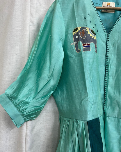 Ramana Hand-Painted Peacock & Elephant Peplum Top
