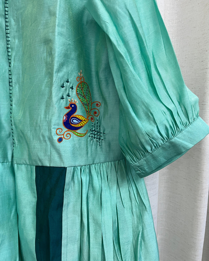 Ramana Hand-Painted Peacock & Elephant Peplum Top