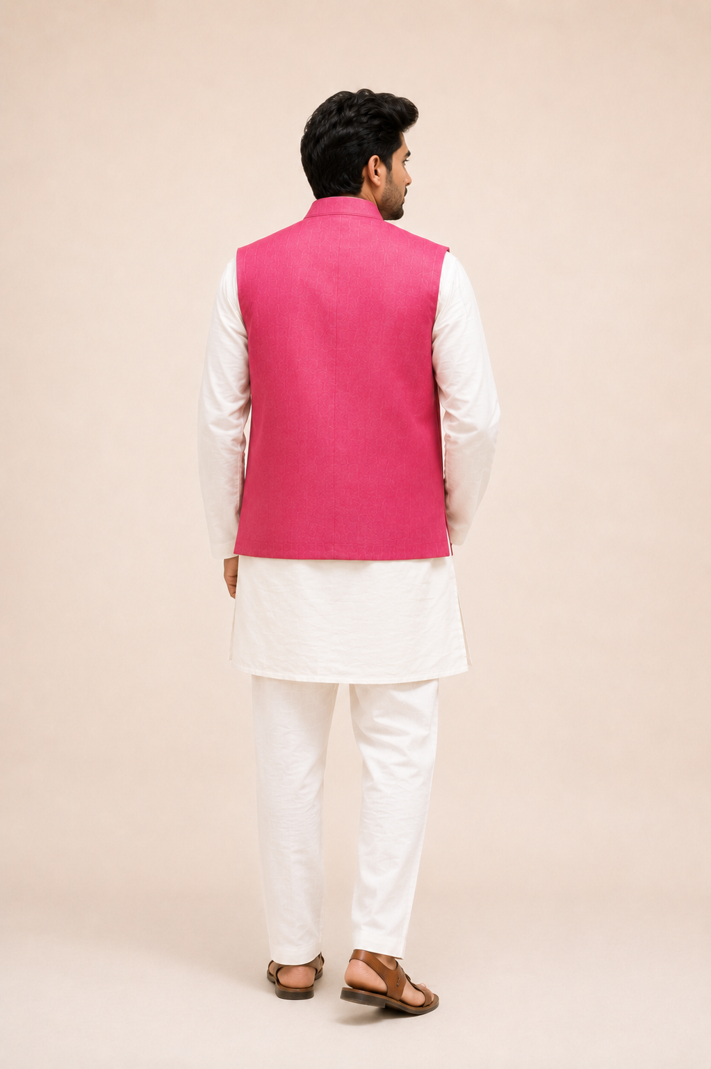 Gajraj Heritage Hand-Painted Magenta Nehru Jacket with Ivory Kurta Set