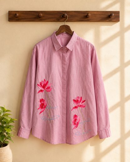 Ramana Lavender Bloom Embroidered Cotton Shirt for Women | Floral Designer Wear India