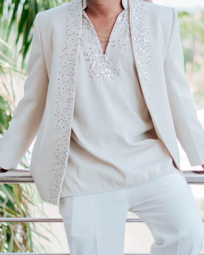 Ramana Royal Ivory Indo-Western Jacket Set for Men | Wedding & Carnival Outfit