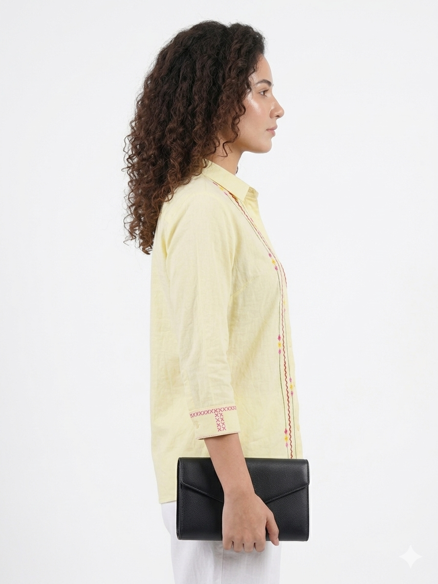 Ramana Sunrise Yellow Cotton Shirt for Women | Premium Designer Shirt