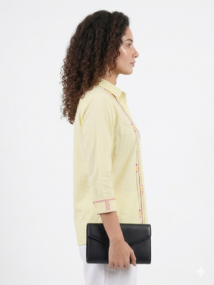 Ramana Sunrise Yellow Cotton Shirt for Women | Premium Designer Shirt