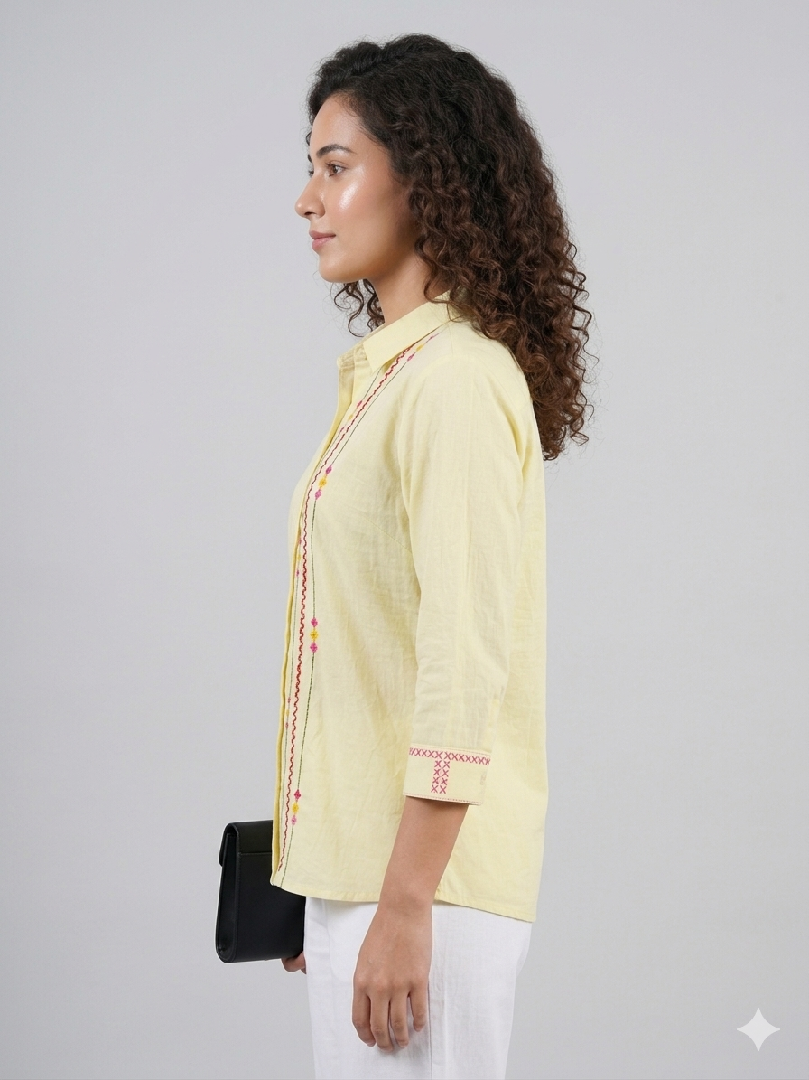 Ramana Sunrise Yellow Cotton Shirt for Women | Premium Designer Shirt