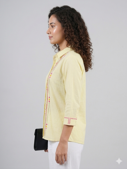 Ramana Sunrise Yellow Cotton Shirt for Women | Premium Designer Shirt