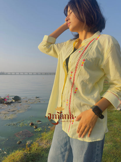Ramana Sunrise Yellow Cotton Shirt for Women | Premium Designer Shirt