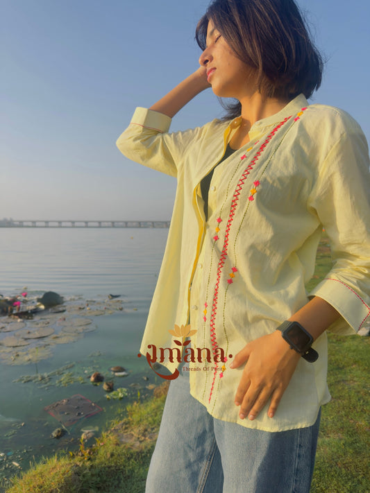 Ramana Sunrise Yellow Cotton Shirt for Women | Premium Designer Shirt