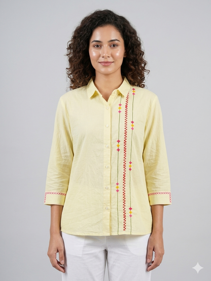 Ramana Sunrise Yellow Cotton Shirt for Women | Premium Designer Shirt