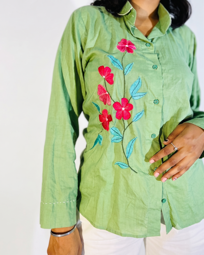 Ramana Green Verdant Embroidered Cotton Shirt for Women | Premium Cotton Shirt