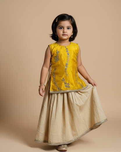 Ramana Yellow & Ivory Festive Lehenga Set for Girls