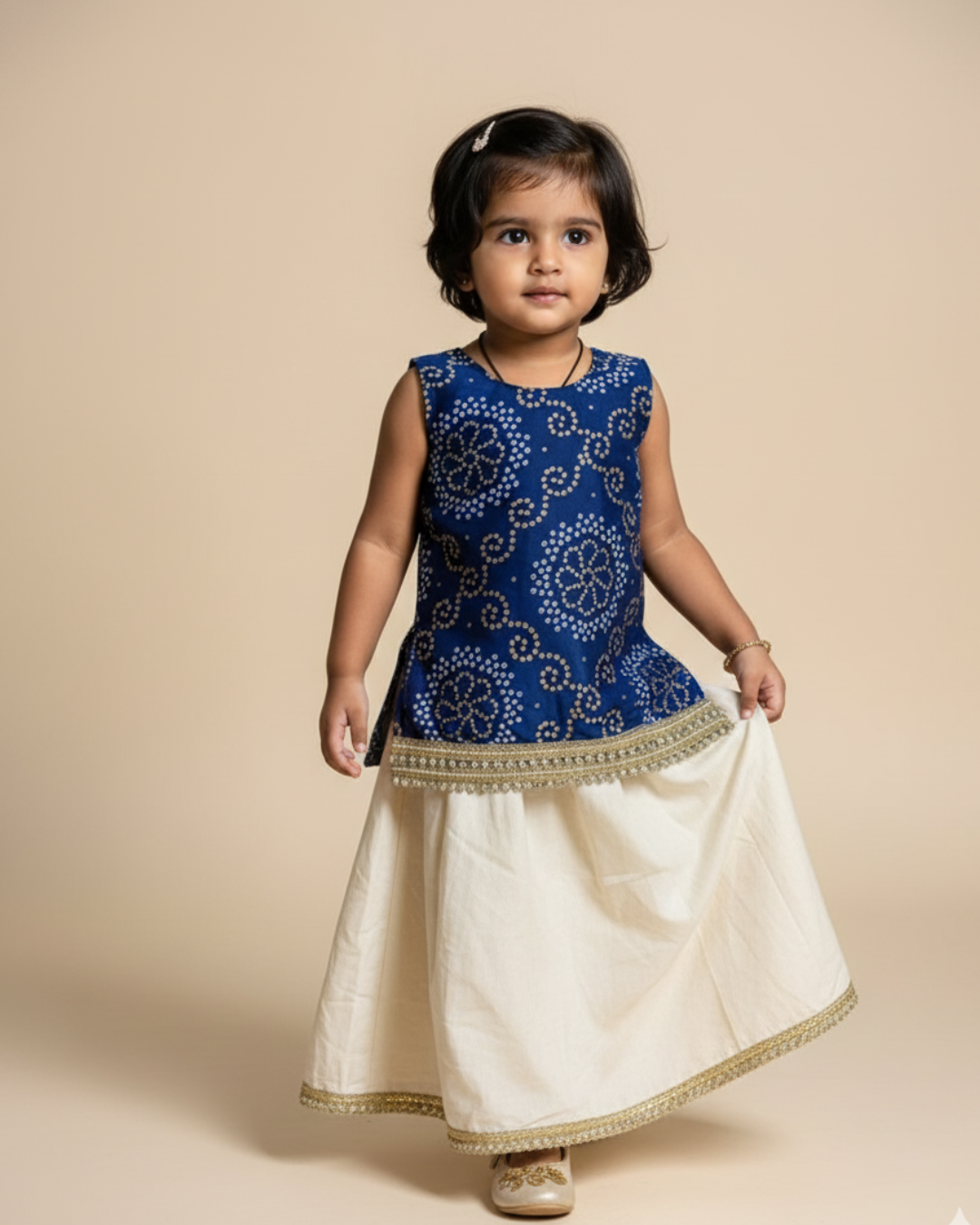 Ramana Royal Blue & Ivory Festive Lehenga Set for Girls | Ramana