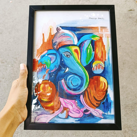 Divine Beginnings – Hand-Painted Lord Ganesha Wall Art | Modern Spiritual Painting | Ramana Threads of Purity