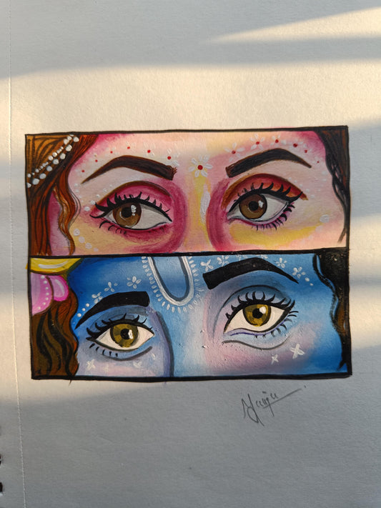 Custom Radha Krishna Wall Mural | Hand-Painted Spiritual Wall Art | Ramana Threads of Purity