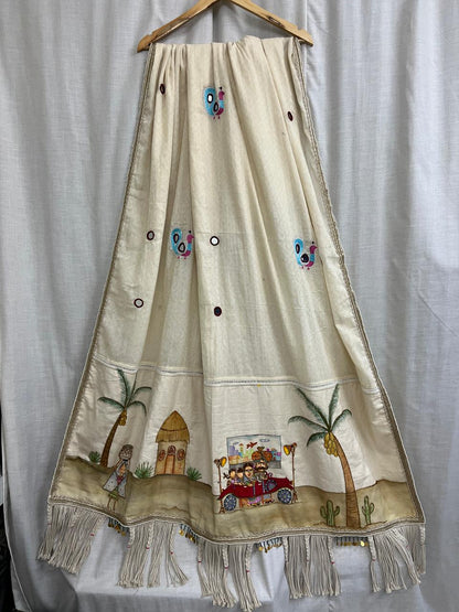 Ramana Ivory Folk Art Hand Embroidered Saree | Traditional Indian Saree