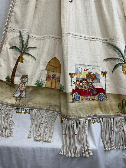 Ramana Ivory Folk Art Hand Embroidered Saree | Traditional Indian Saree