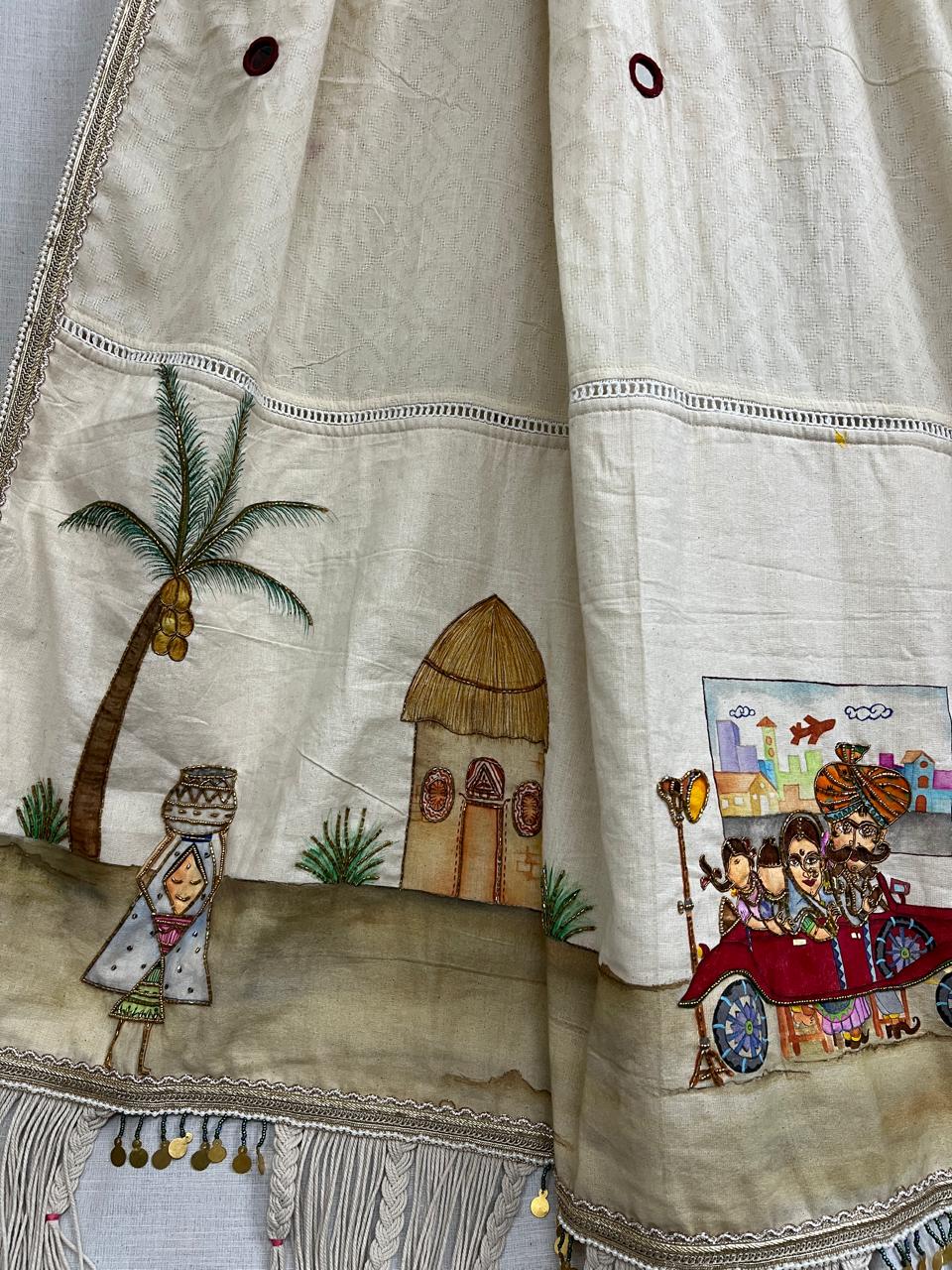 Ramana Ivory Folk Art Hand Embroidered Saree | Traditional Indian Saree