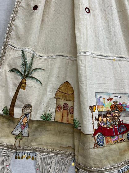 Ramana Ivory Folk Art Hand Embroidered Saree | Traditional Indian Saree
